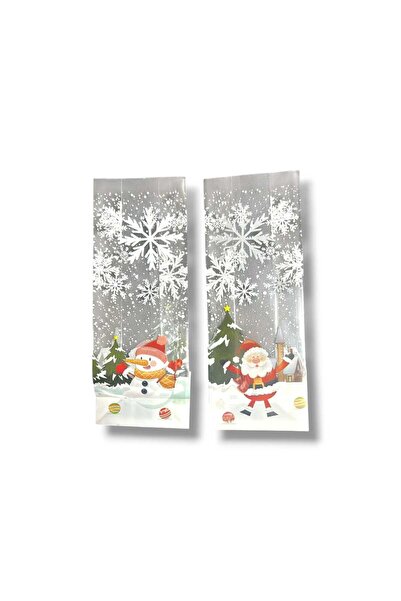 STE Kardan Adam ve Noel Baba Baskılı Hediye Poşeti - Şeffaf, Dik, Tabanlı Poş...