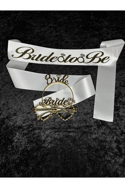SırmalıHome 3 Parça Gold 'Bride To Be' Yazılı Beyaz Saten Kemer 'Bride' Gözlü...