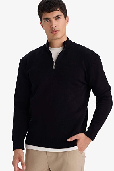 DeFacto Standard Fit Zippered Mock Neck Sweater Sweater G5283Ax25Wn