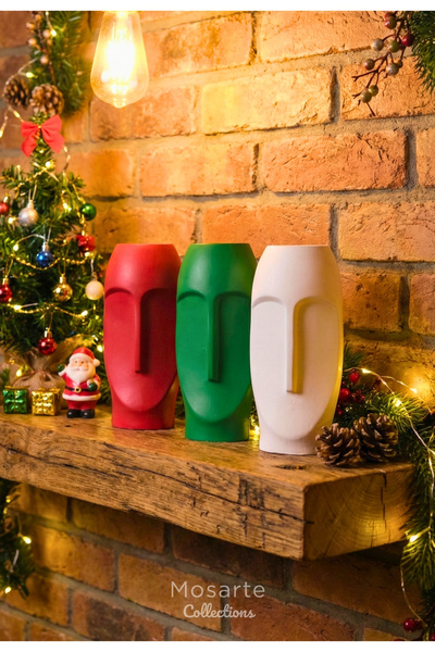 Mosarte سلسلة ستونفيس: مزهرية/تمثال وجه تجريدي بسيط - مجموعة من 3 قطع ديكورية...