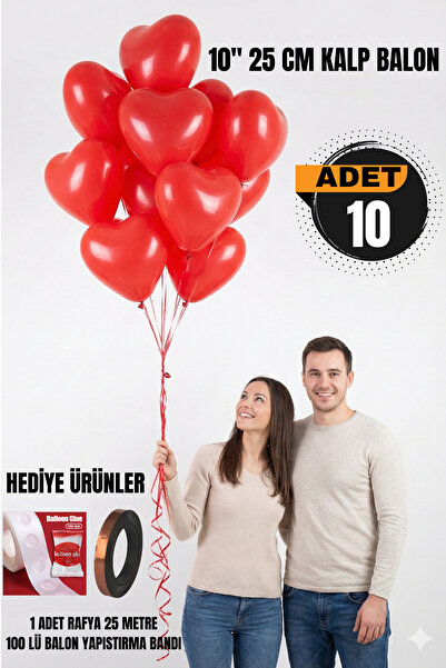 FESTİLO Kalp Balon Kırmızı 10 Adet Helyum Uyumlu 25 Cm Evlilik Tekliifi Sevgi...