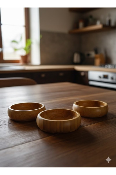 Tiran Bambu Yuvarlak 3`Lü Lüx Çerezlik Sunumluk İkramlık