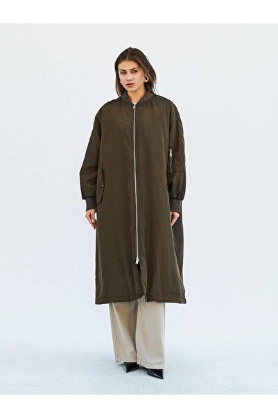 Coral 160676 Yakası Ribanalı Uzun Fermuarlı Mont Avcı Yeşil