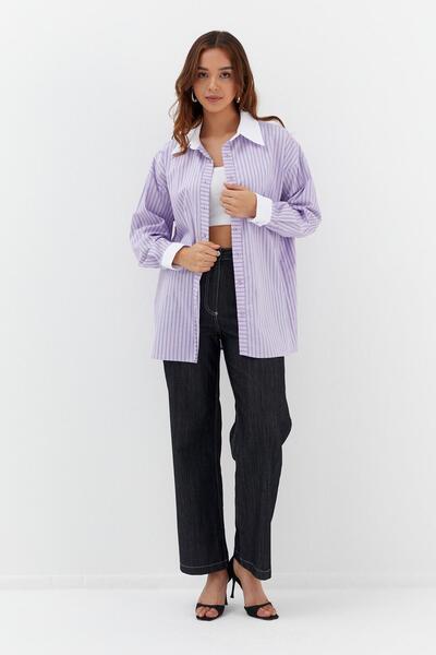 ONNO PRIVE Çizgili Oversize Gömlek Lila