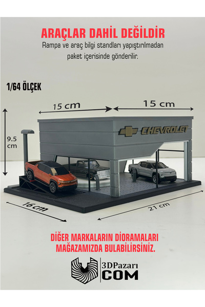 Butik 3D Baskı 1/64 Ölçekli Chevrolet Showroom Tasarımlı Diorama Araç Sergile...