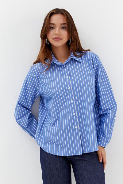 ONNO PRIVE Stoned Striped Poplin Shirt Indigo