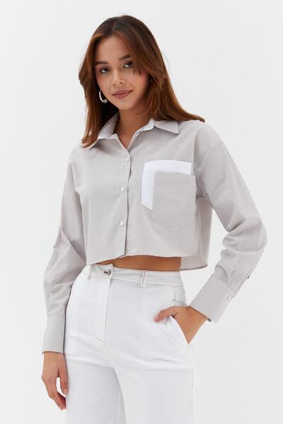 ONNO PRIVE Striped Double Pocket Crop Beige