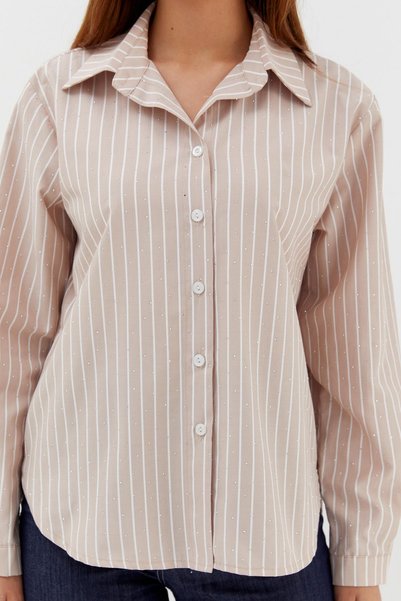 ONNO PRIVE Stoned Striped Poplin Shirt Beige