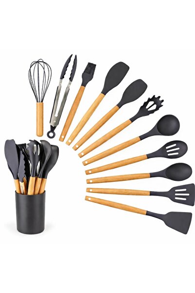 L'Opaline Isıya Dayanıklı Yanmaz Yapışmaz 12 Parça Gri Kovalı Silikon Spatula...