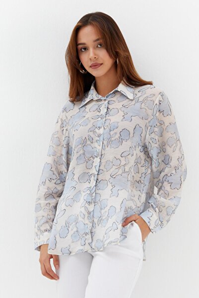 ONNO PRIVE Floral Pattern Thin Shirt Blue