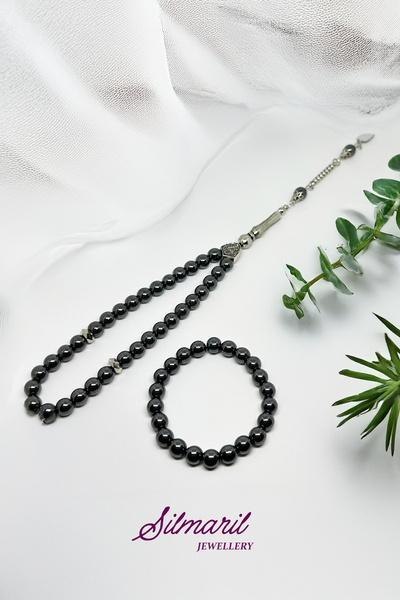 Silmaril Store Hematite Natural Stone Rosary Zaza and Bracelet Sets Father's ...