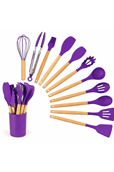 L'Opaline Isıya Dayanıklı Yanmaz Yapışmaz 12 Parça Mor Kovali Silikon Spatula...