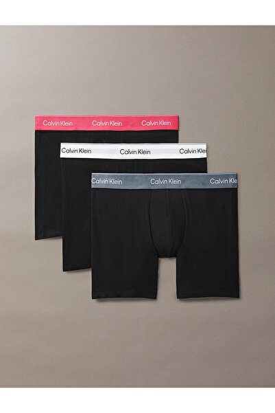 Calvin Klein Erkek Pamuklu Beli Lastikli Slim Fit 3'lü Paket Siyah Boxer LV00...