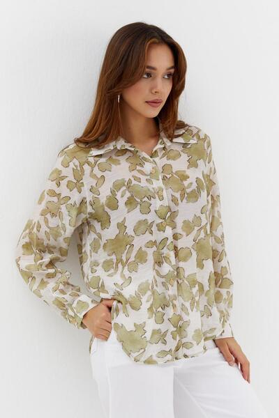 ONNO PRIVE Floral Patterned Thin Shirt Khaki