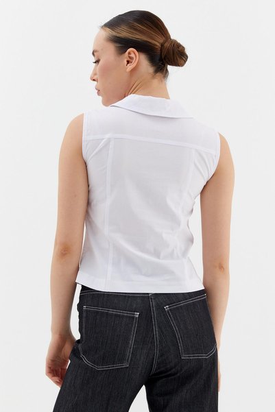 ONNO PRIVE Stoned Sleeveless Zippered Shirt White