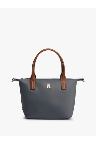 Tommy Hilfiger Women's Th Monogram Logo Zippered Short Strap Gray Shoulder Ba...