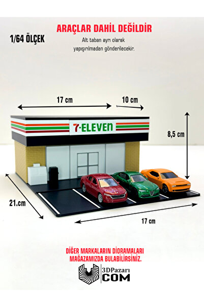 Butik 3D Baskı 1/64 Ölçekli 7 Eleven Bina Tasarımlı Diorama Araç Sergileme Ga...