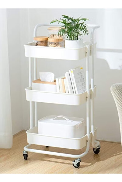 VOGMAX منظم عربة معدني متعدد الأغراض بثلاث طبقات، أبيض، 85x45x35 سم