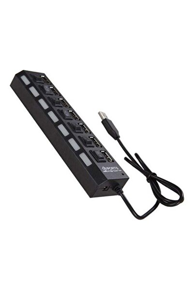 Generic 7-Port USB 2.0 Hub With Individual Power Switch And LED Indicator Black
