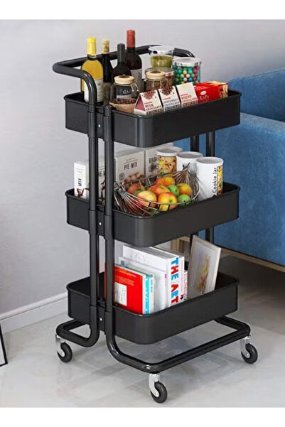 VOGMAX منظم عربة معدني بثلاثة أرفف متحركة باللون الأسود 85x45x35 سم