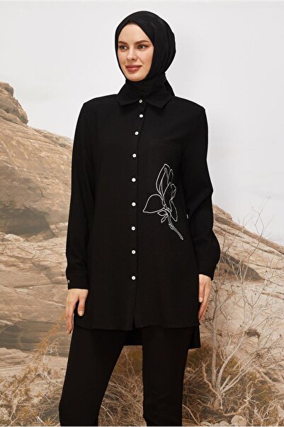 Alvina Flower Embroidered Shirt Collar Tunic 46207