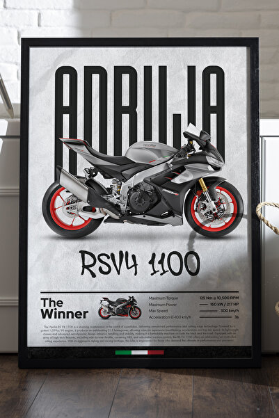 Duvarda Aprilia RS V4 1100 crni poster sa drvenim okvirom, dekorativna zidna ...