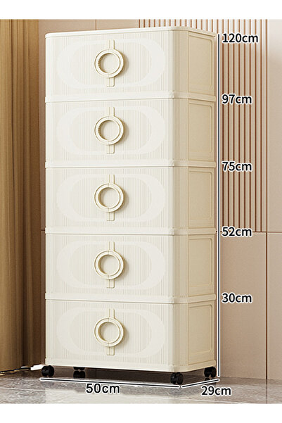 Generic 5-Tier Thickened Foldable Storage Cabinet with Sliding Doors, 50cm Wide