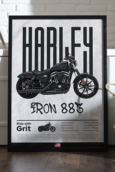 Duvarda Αφίσα Harley David Iron 883 με μαύρο ξύλινο πλαίσιο, διακοσμητικός πί...