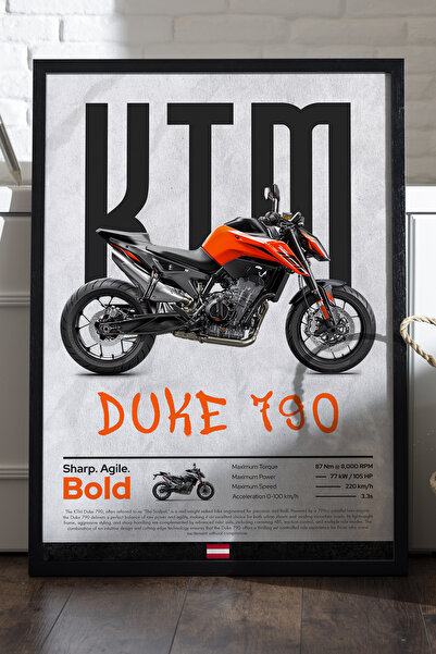 Duvarda Αφίσα KTM Duke 790 με μαύρο ξύλινο πλαίσιο, διακοσμητικός πίνακας τοί...