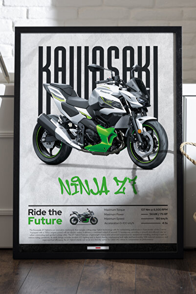 Duvarda Αφίσα Kawasaki Ninja Z7 με μαύρο ξύλινο πλαίσιο, διακοσμητικός πίνακα...