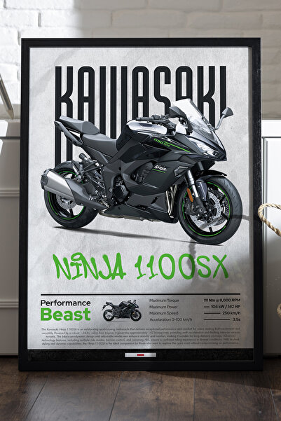 Duvarda Αφίσα Kawasaki Ninja 1100 SX με μαύρο ξύλινο πλαίσιο, διακοσμητικός π...