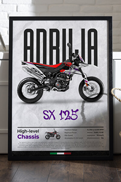 Duvarda Αφίσα Aprilia SX 125 με μαύρο ξύλινο πλαίσιο, διακοσμητικός πίνακας τ...