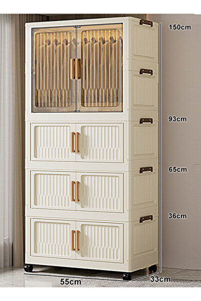 Generic 55cm Wide Portable Wardrobe Storage Cabinet with Hanging Rod, Foldable & Stackable Clothes Organizer