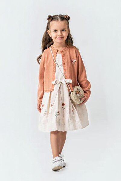 Minigimin Cicileri Mini rochie pentru fetiță cu broderie de margarete, cardig...