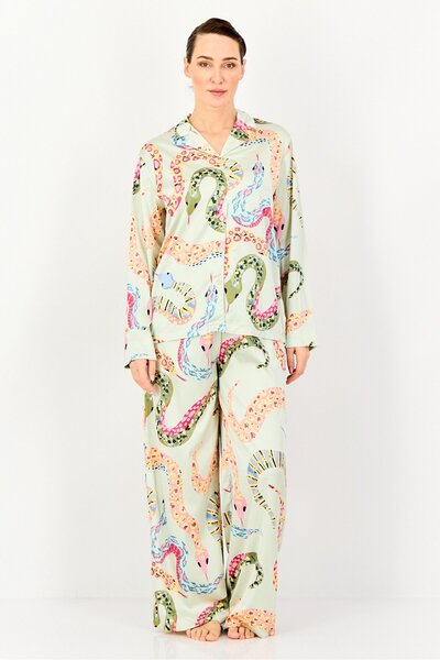 JASON WU طقم بيجاما نسائي من قطعتين بأكمام طويلة وطبعة كاملة، متعدد الألوان