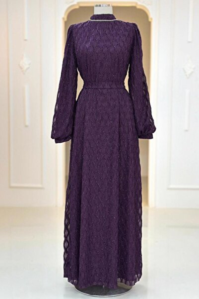 TRENDTESETTÜR KADIN Mürdüm KUŞAKLI ABİYE ELBİSE T 1463