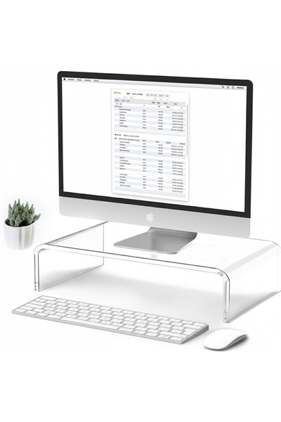 CLADENA Ergonomik Şeffaf Pleksi Laptop/Monitör Standı, Klavye Altı Depolamalı Masaüstü Düzenleyici Aksesuarı