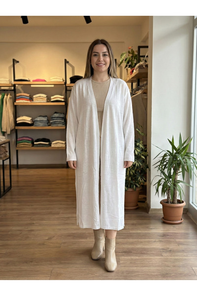 T Guel Women's White Comfortable Fit Long Cardigan