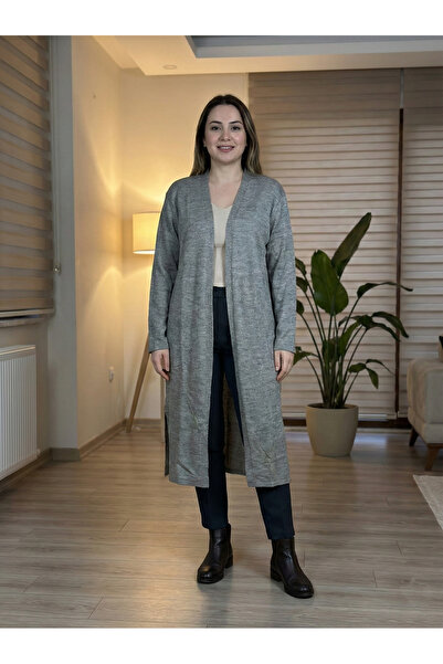 T Guel Women's Gray Comfortable Fit Long Cardigan