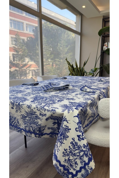Hubb Interiors Patterned Tablecloth Navy Blue