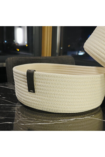 LinaHouse Ecru Double Organizer Basket – Cotton Cord, Handmade & Large Volume