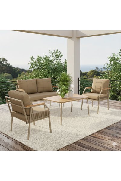 UFUK HOME Daisy Cappuccino 211 Masalı Kahverengi Balkon & Bahçe Mobilyası Seti Balkon Takımı