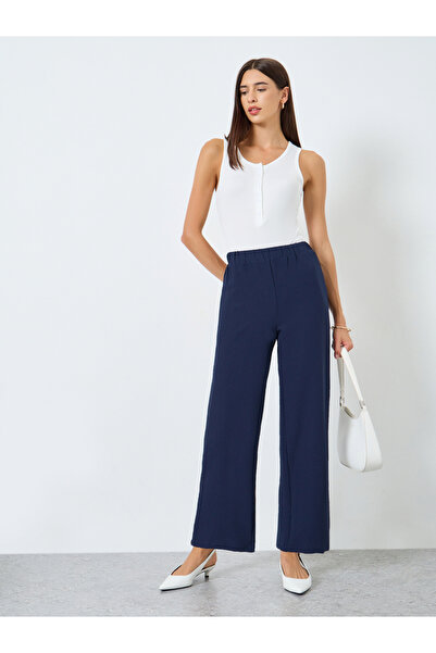 Take Two By Styli Solid Textured Elastic Waist Straight Leg Pants