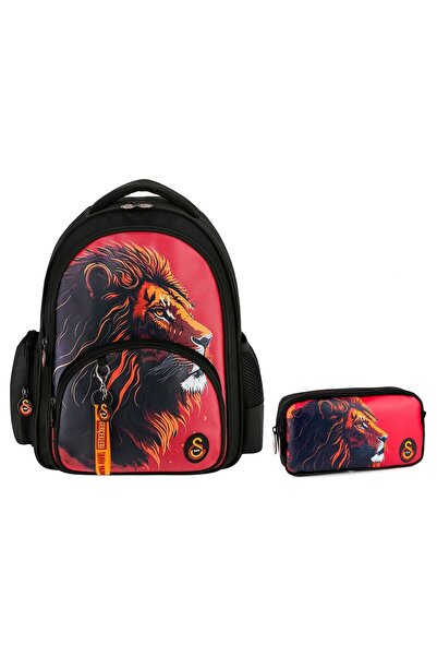 Galatasaray Erkek Çocuk Aslan Baskılı Suni Deri Okul Çantası ve Kalemlik Seti (İkili Set) - SETME255