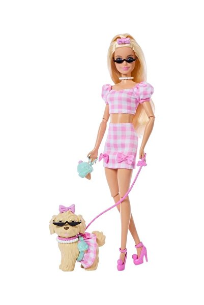 Barbie Oyuncak Uyumlu Dostlar Sarı Saçlı Bebek ve Köpekçiği JFP36