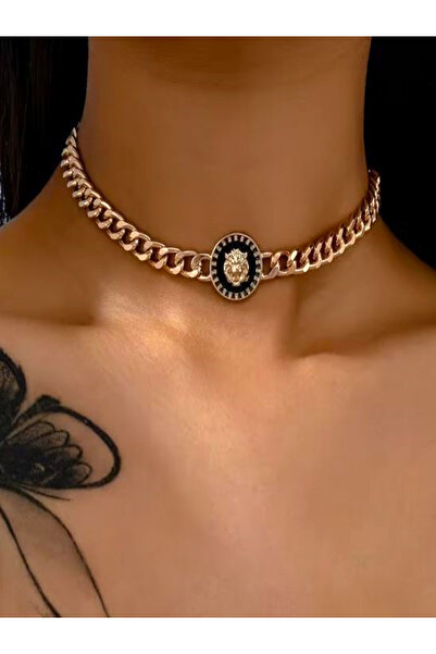 Alyas Aksesuar Stainless Steel Lion Head Choker Chain Necklace