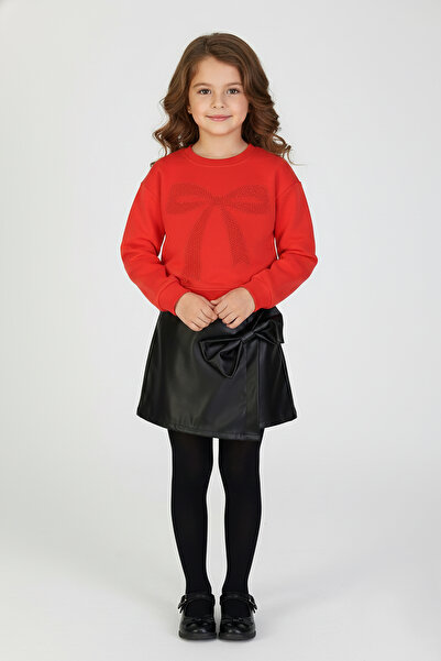 Dmb Girl's Leather Shorts Skirt with Ribbon Pattern Sweat Suit