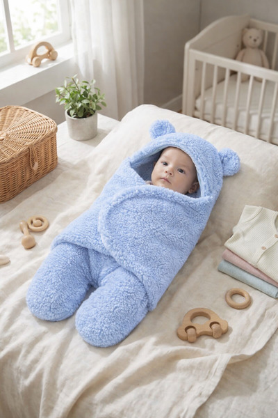 Wayne's 0-12 Ay Ayıcık Kundak Kulaklı Welsoft Peluş Bebek Uyku Tulumu | İçi P...