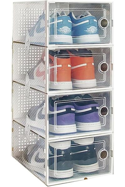 Generic 4 Pack Plastic Stackable Shoe Box Foldable Display Box Container