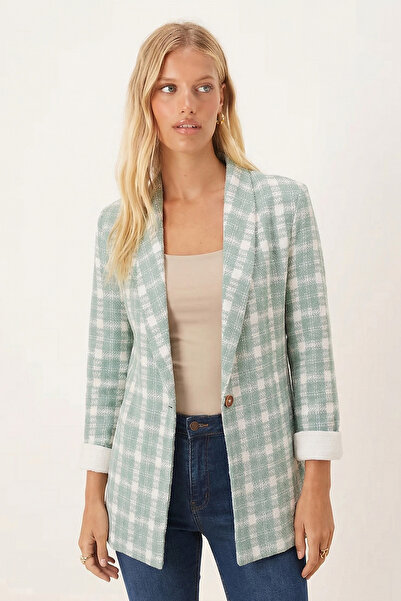 armonika Women's Mint Shawl Collar Sleeves Paneled Single Button Jacket Arm-26K001087